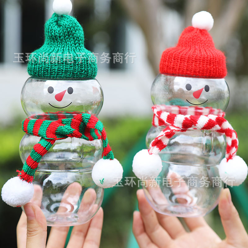 500ml Christmas Snowman Cold Drink Juice Cup, Disposable Thickened Pet Plastic Bottle, Food-Grade Milk Tea Commercial Bottle