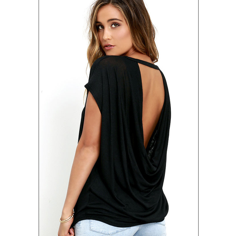 Women's Solid Color Backless T-shirt For Women Casual Summer Top_voghion.com
