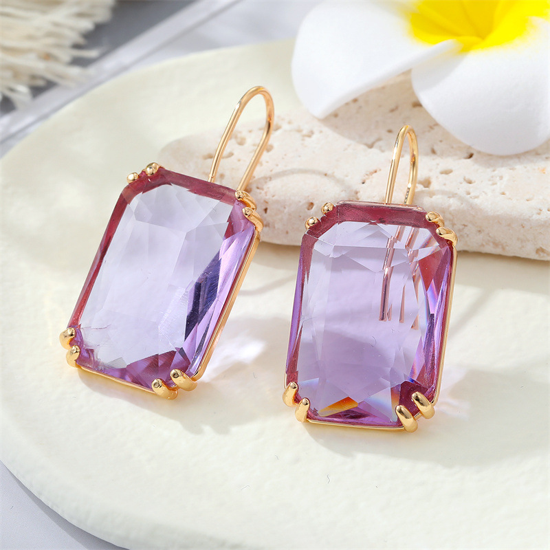European exaggerated retro square transparent glass geometric crystal ear hooks crossborder jewelrypicture3
