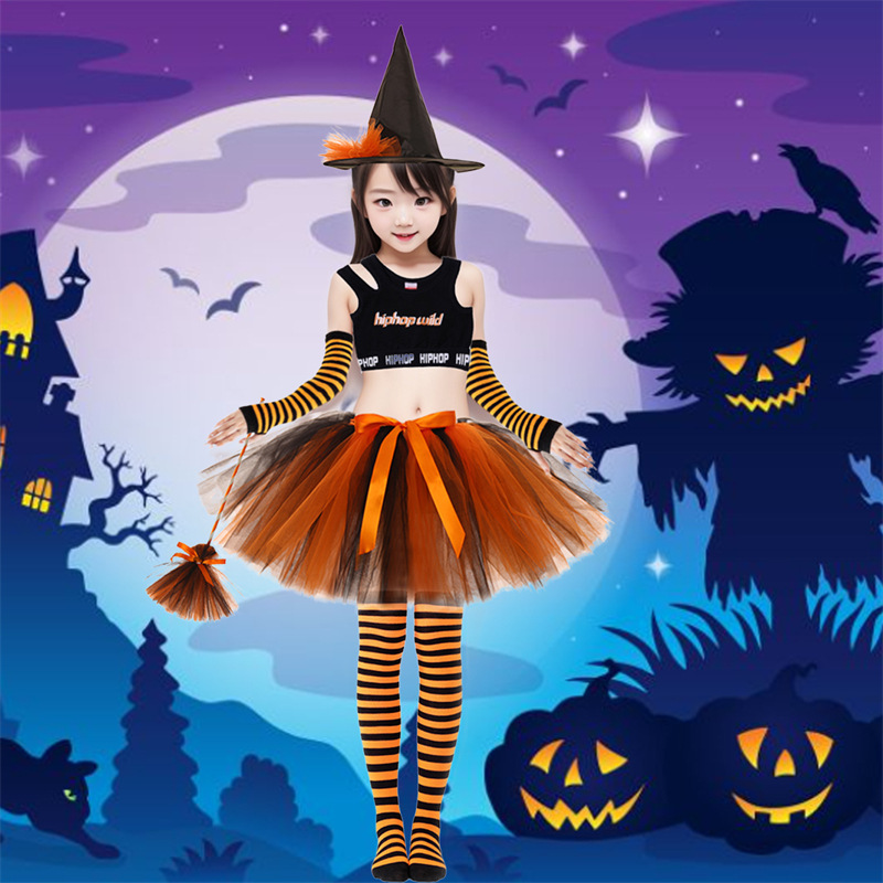 Halloween Children's Party Costume Ghost Festival Carnival Skirt Girl's Puffy Skirt Witch Princess Tutu Dress
