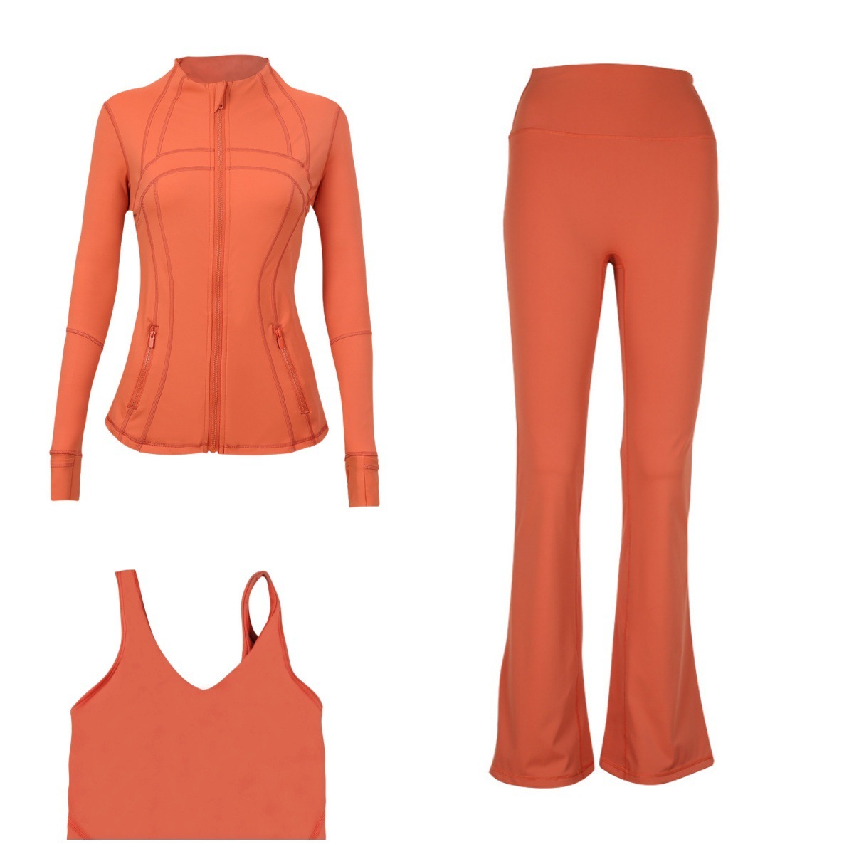 Flared Pants Jacket U Back Bra Sports Set 3 Piece Fitness Run Yoga Women's Clothing Workout Gym Fitness Running Yoga Set_ecoleips.com