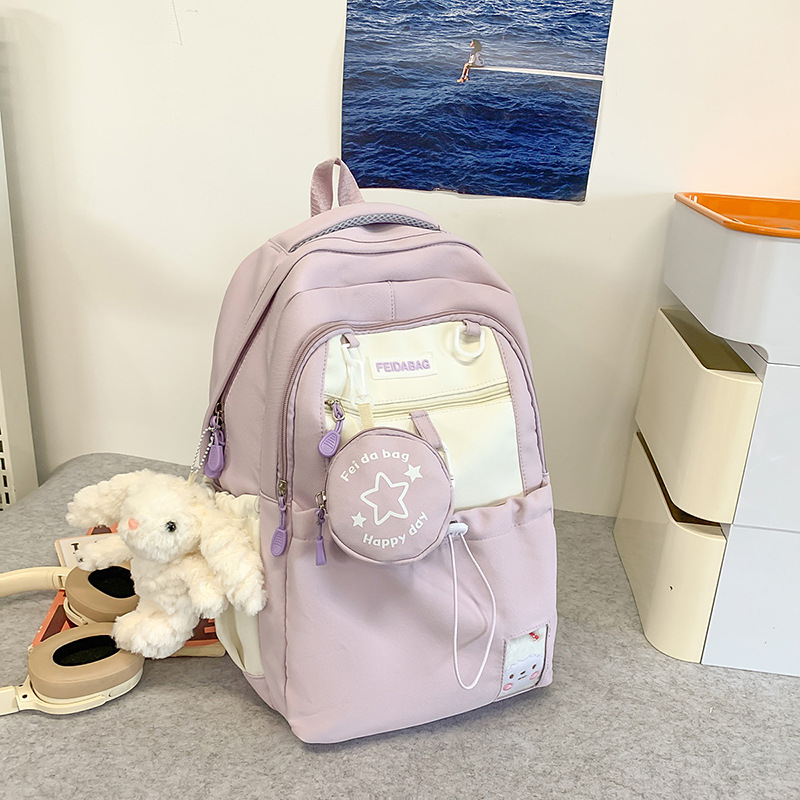 보라색 배낭 + 토끼 펜던트