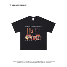 日本投降 爱国 复古做旧街头VTG美式小领口纯棉文艺学生长短袖T恤