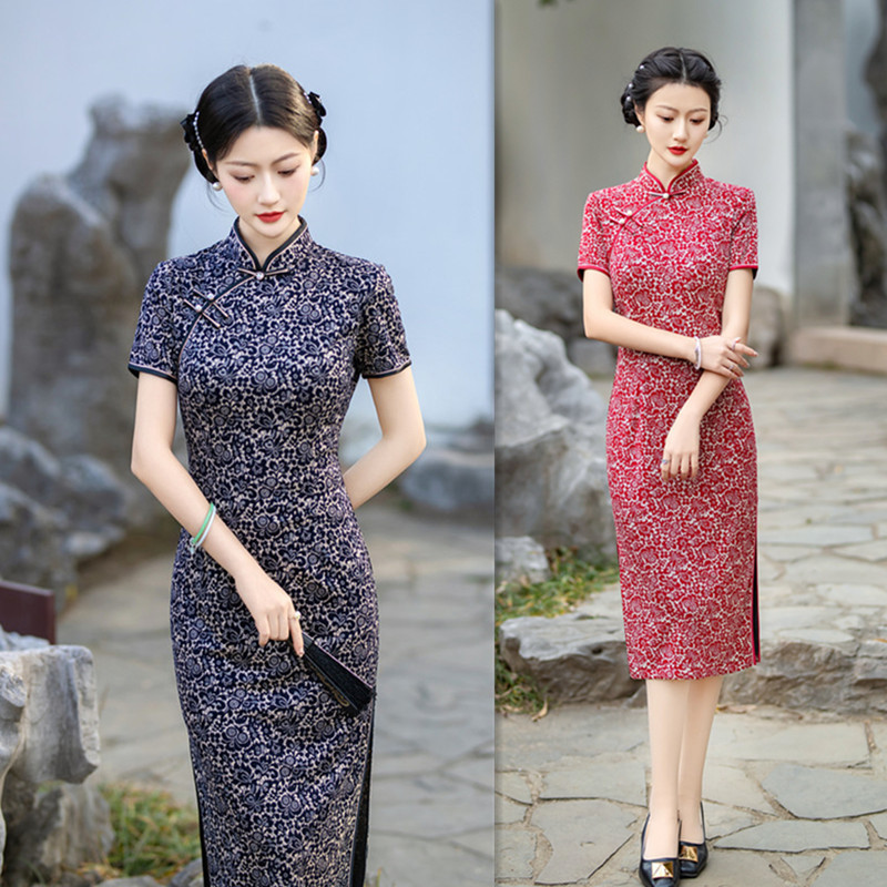 Retro elastic summer cheongsam
