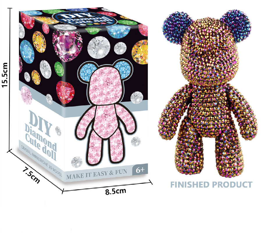 Adorno de resina con diamantes DIY, figuras de oso, unicornio y ciervo decoradas con cristales, manualidad artesanal brillante