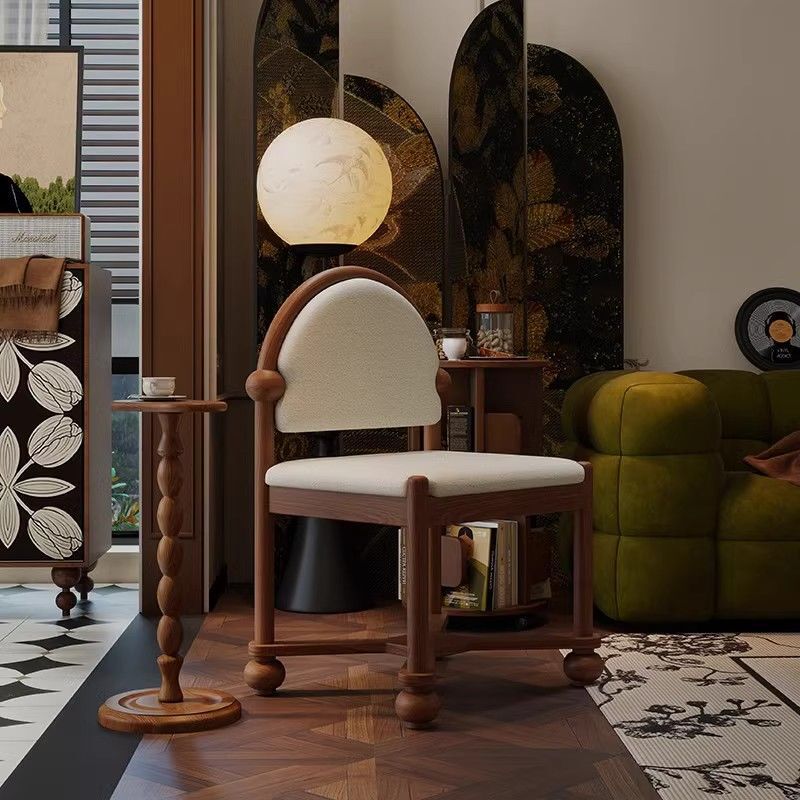 French Medieval Solid Wood Dining Table and Chairs for Home Retro Cashmere Restaurant Backrest Chair Designer Light Luxury Leisure Chair