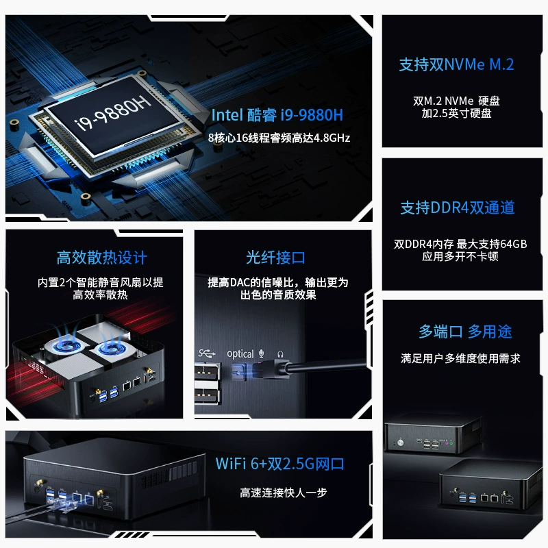 Заводской мини‑компьютер Core i9-9880H для дома и офиса, игровой мини‑ПК, компактный системный блок, экспортное исполнение