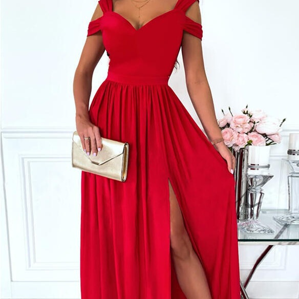 European and American cross-border hot women's sexy dress cold shoulder split thigh dress