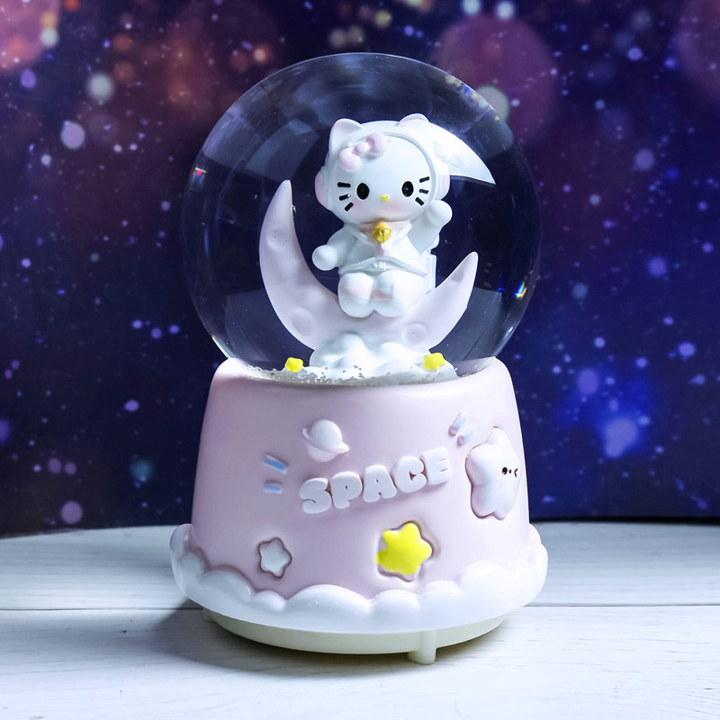 Nueva bola de cristal de mapache rosa pequeña, nieve, caja de música luminosa, luz nocturna, caja de música de regalo, artesanía de una pieza