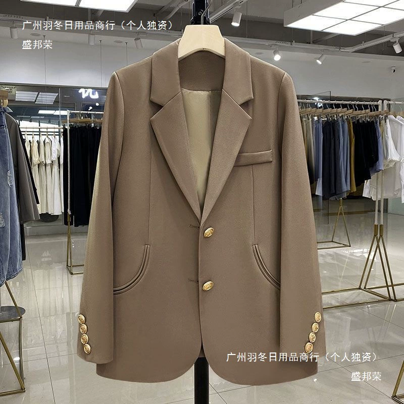 Женский маленький пиджак 2024, новый весенне-осенний модный уличный стиль, интернет-знаменитость, силуэт TikTok, свободный черный европейский и американский костюм