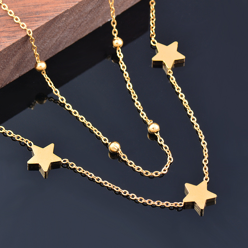 Retro Star Heart Shape Titanium Steel Inlay Shell Pendant Necklace 1 Piece