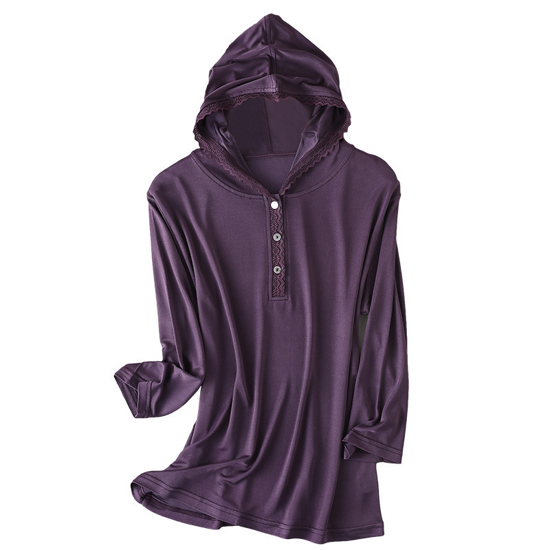 Heavy Mulberry Silk Casual Hooded T-Shirt Lace Fashion Silk Cropped Sleeve Loose plus size Women Top