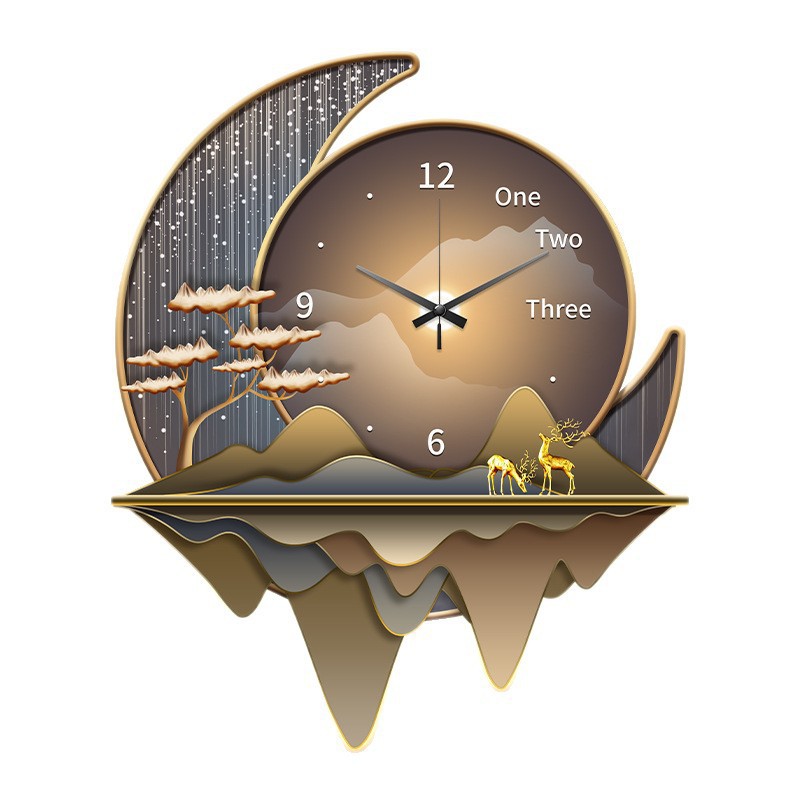 Luz de lujo restaurante decoración pintura creativa reloj lámpara de pared 2025 nuevo reloj de sala de estar pintura de fondo reloj de pared