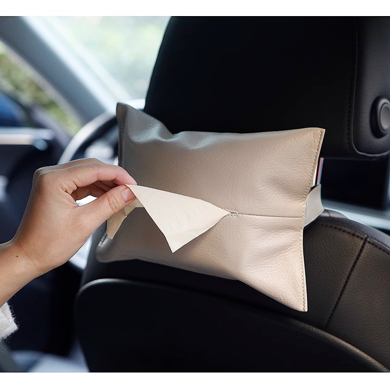 Leather Tissue Box Leather Tissue Storage Car Tissue Box Creative Seat Strap Car Hanging Tissue Paper