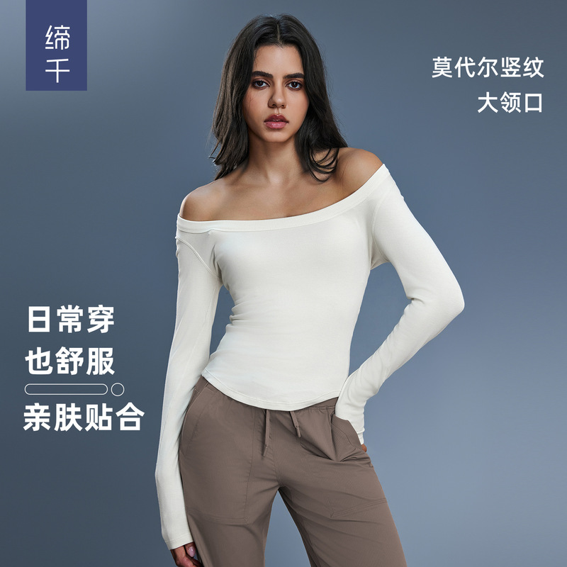 Modal Yoga Wear Long-Sleeved Feminine One-Shoulder Sports Top Pilates Fitness Wear T-Shirt D25181