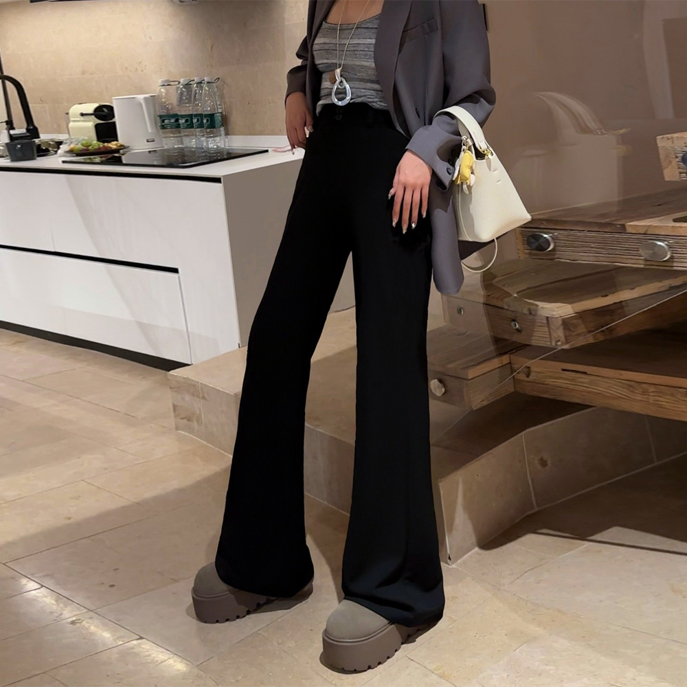 【春季单裤】胖mm中高腰显瘦西装休闲喇叭裤200斤大码女装_1228-D