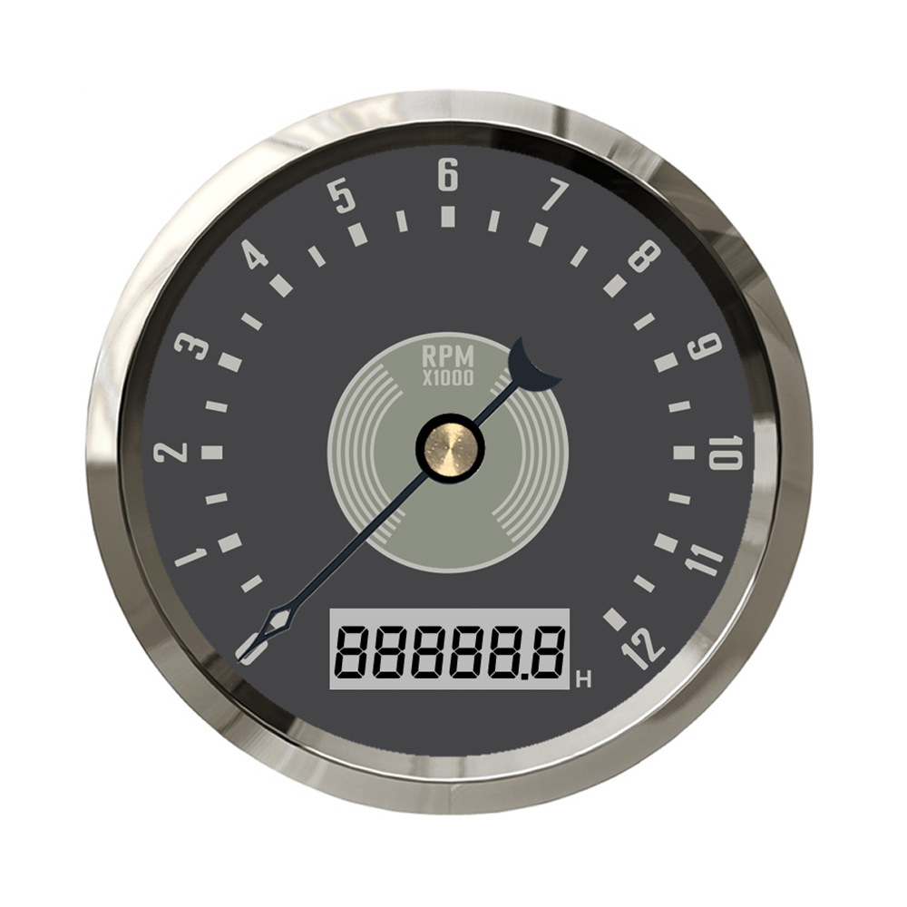 Universal 85mm Retro Tachometer Adjustable Timing Overspeed Alarm 12V 24V Universal (tachometer) - black-background-black-frame-0-8000rpm