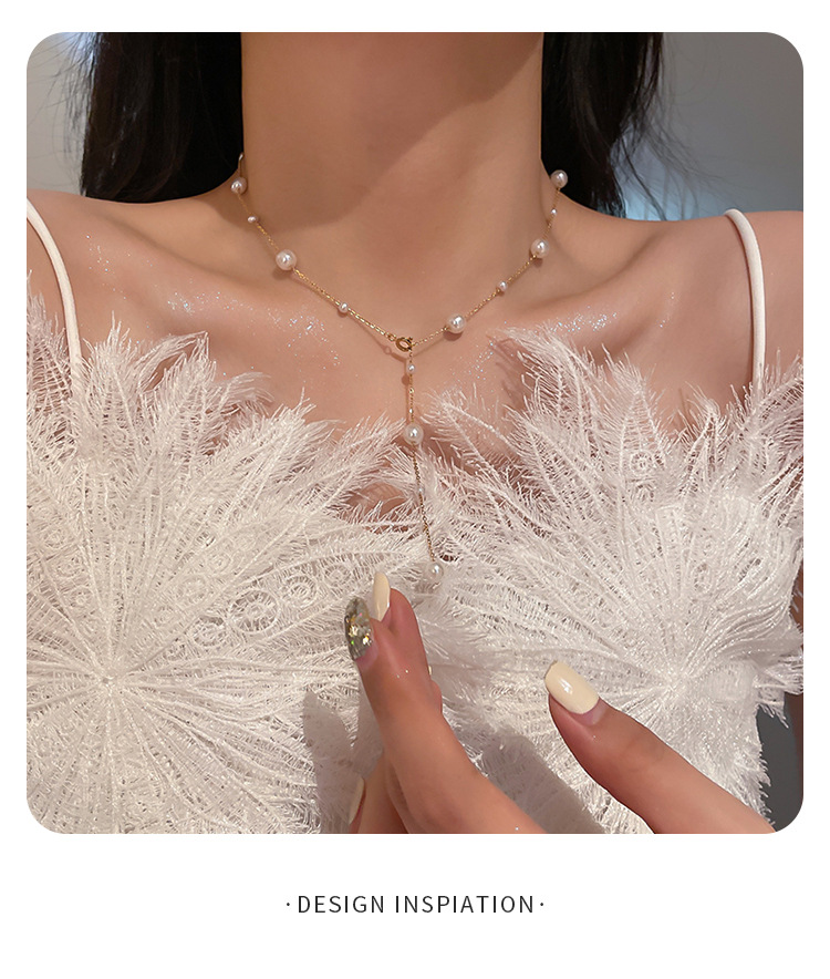 9g Weight Lady Pearl Titanium Steel Beaded Tassel Plating Necklace 1 Piece