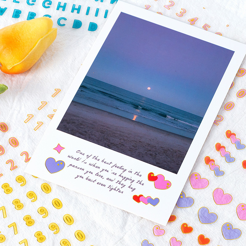 Golden Edge letras inglesas y números pegatinas de dibujos animados Pegatinas transparentes DIY mano cuenta color dorado material decorativo pegatinas