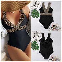 2024 New Fashionable Export Wavy Board Band V-neck Sexy Bikini Swimsuit Women's One-piece Bijini 