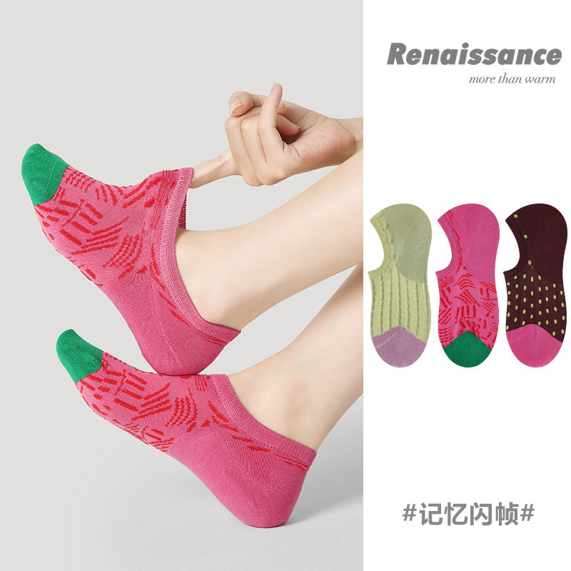 Renaissance socks women's summer thin breathable socks vintage embossed knitted invisible boat socks