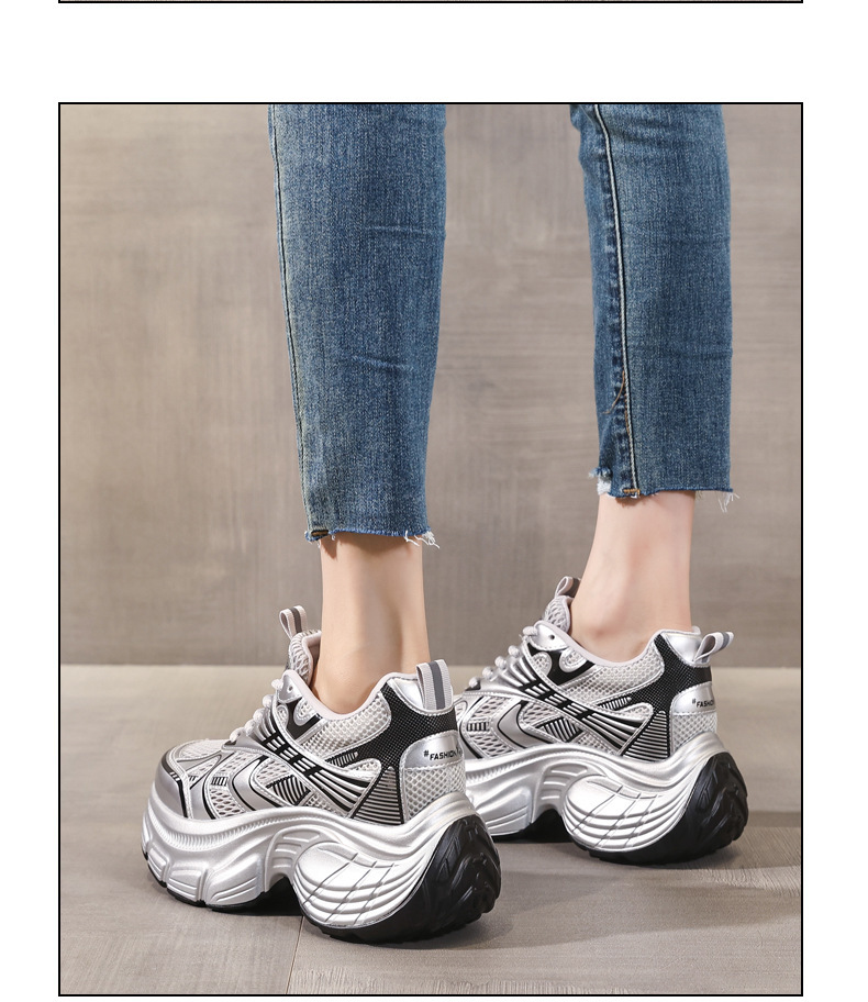 Giày sneaker nữ đế dày tăng chiều cao lưới thoáng khí phong cách dad shoes — xanh lam chi tiết 13