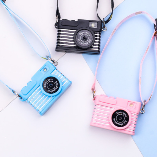 Manufacturer ins plush doll luminous webbing strap camera ornaments cartoon camera necklace hair pendant creative