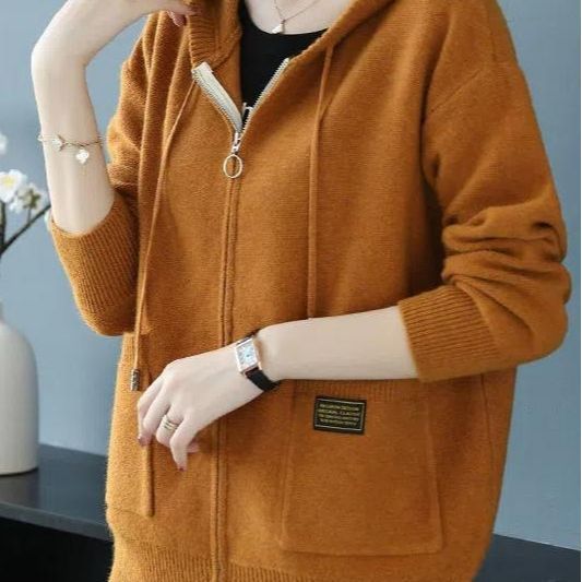 人気のフード付きセータージャケット女性の秋服 2025 新しいファッション韓国スタイルのアウターフード付きニットカーディガン春と秋のトレンド|undefined