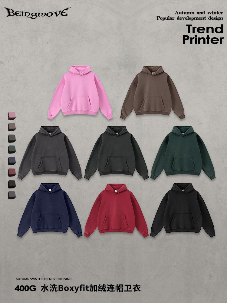 Calle secada| 2025 otoño y invierno marca de moda americana 400G lavado retro BOXYFIT con camisa con capuz para hombre