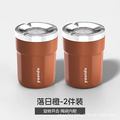 car and home use, featuring a rotating closure | Car ashtray - sunset-orangerotating-lid-ceramic-inner-liner2-pack