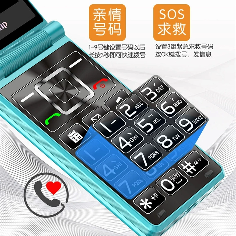 Folding extra-long mobile phone for elderly, support function for all network communication standards, 4G, G5, 5G