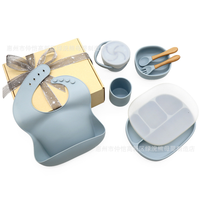 Melikey baby bib Silicone Split plate baby drop-proof complementary bowl children's one-piece tableware set