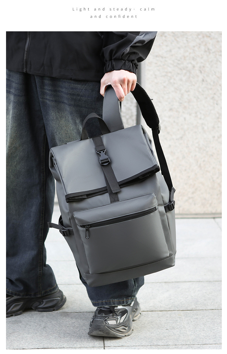 Cross-border simple and large-capacity backpack for men, high-end and stylish college student schoolbag, fashionable and casual business travel backpack undefined