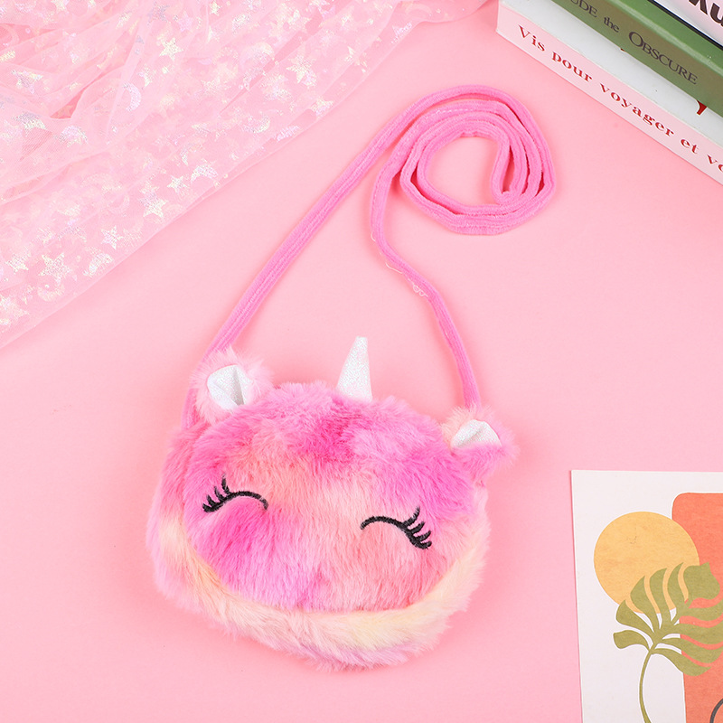 Estilo coreano de dibujos animados lindo unicornio felpa pequeña bolsa de hombro chica estudiante hombro mensajero bolsa de almacenamiento de bebé monedero