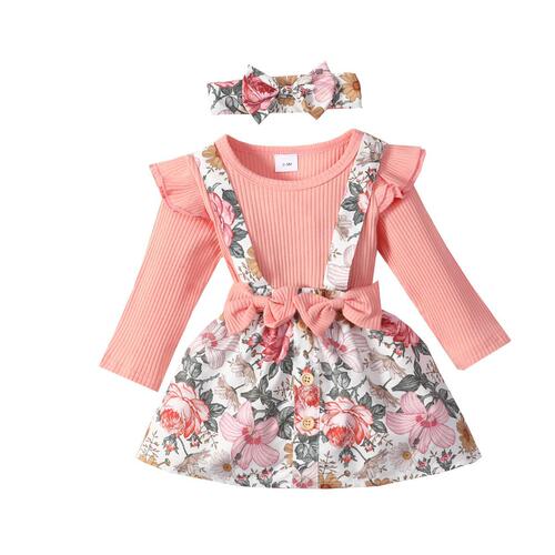 Foreign trade infant pit strip long-sleeved triangular suit one-piece suit bow strap skirt plant flower suit skirt series