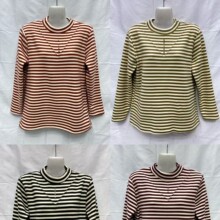 2025秋冬新款七彩棉羊绒自发热女士中高领圆领打底衫条纹秋衣保暖