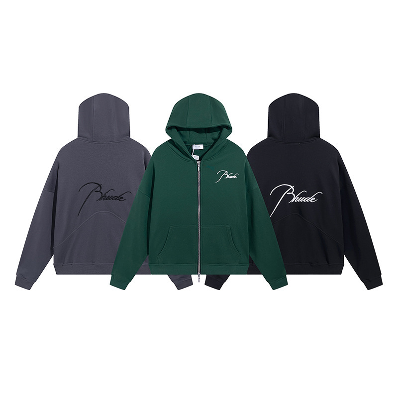 RHUDE American Style High Street Fashion Brand Unisex Embroidered Loose Loose Trouser Hoodie Cardigan Sweater Jacket