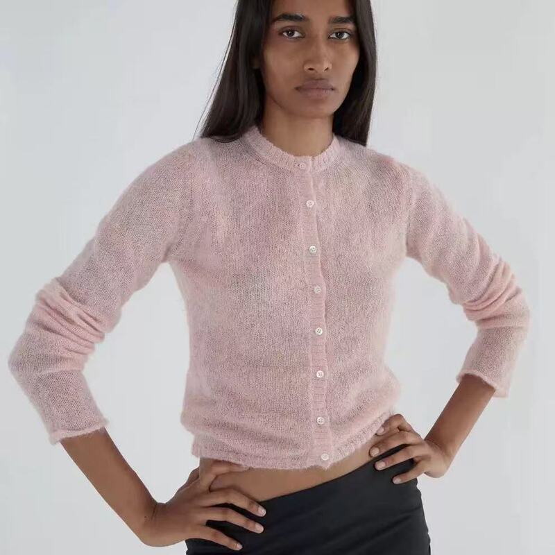 Paloma Wool Spanish Wool Blend Knit Round Neck Single-Breasted Cardigan Long Sleeve Lazy Style Top Paloma Wool Spanish Wool Blend Knit Round Neck Single-Breasted Cardigan Long Sleeve Lazy Style Top