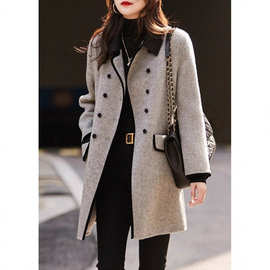 2024秋冬新款韩版挺括骨感撞色小翻领双面呢大衣休闲百搭呢子上衣