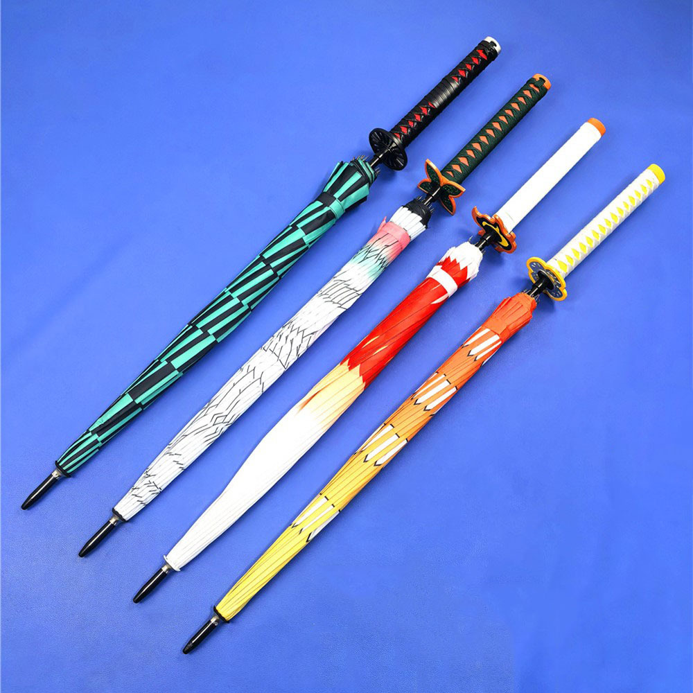 16-Bone Flower-Patterned Demon Slayer Sword Umbrella Carbon Blade Rengoku Kyojuro Cosplay Sword Prop Anime Umbrella