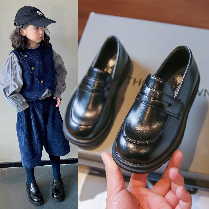 Zapatos de cuero de las niñas mocasines negros para niños 2023 nueva primavera y otoño estilo británico zapatos de rendimiento de las niñas zapatos de moda image 5