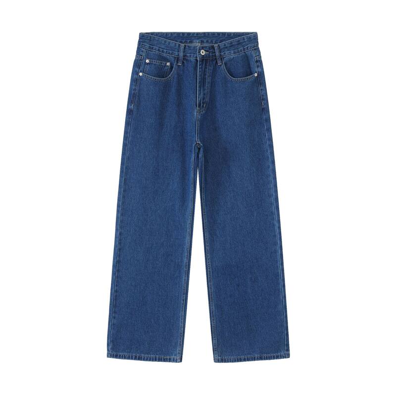 Quần jean nam ống rộng dáng suông thoải mái kiểu Mỹ, vải denim xử lý giặt mài, lưng trung, dài quần — Xanh da trờicolor, Xám đen, màu xám nhạt