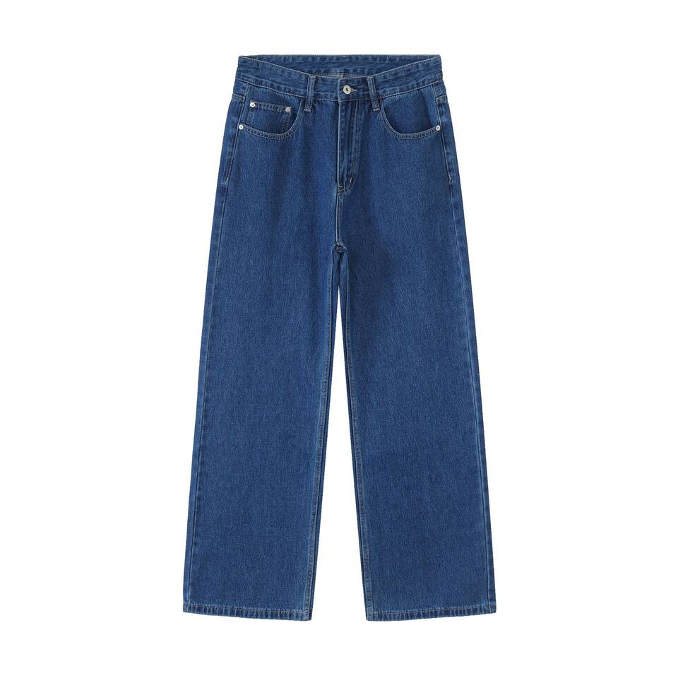 Quần jean nam ống rộng dáng suông thoải mái kiểu Mỹ, vải denim xử lý giặt mài, lưng trung, dài quần — Xanh da trờicolor, Xám đen, màu xám nhạt