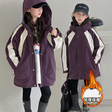 女童冬装棉衣2025冬季新款韩版儿童兔毛加厚冲锋衣大童绒毛派克服