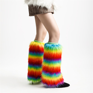 Y2k Spice Girls Plush Socks White Fur Leg Cover Pile Socks Women's Winter Subculture Jk Faux Fur Fur Boots Cover