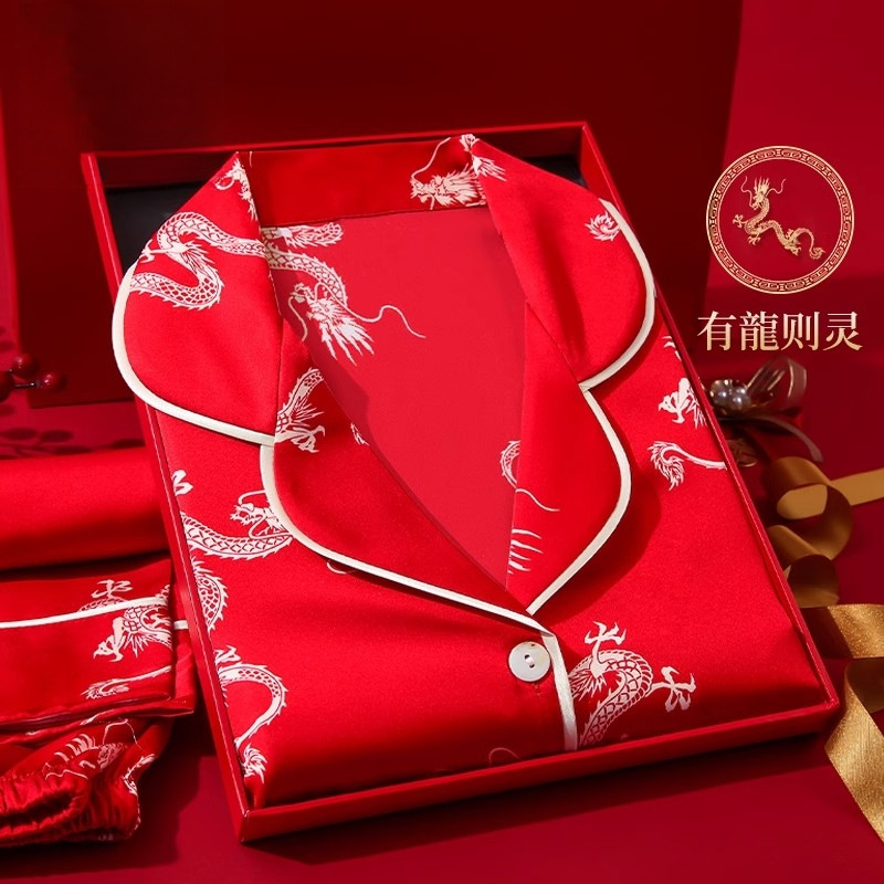 Pijamas de boda rojos de primavera y otoño de algodón de manga larga 2024 nuevo estilo de ropa de casa de hombre de invierno