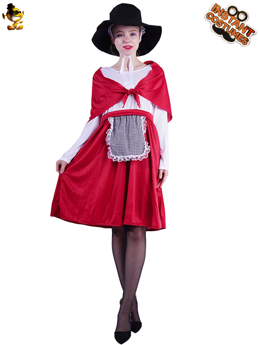 Halloween Cosplay traje galés señora rojo blanco idílico criada vestido largo