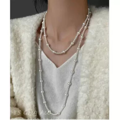 复古法式优雅串珠叠戴超长小香感珍珠项链多层女毛衣链