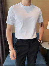 短袖T恤男纯色圆领冰丝滑料半袖夏季修身冰感丝光棉白色打底衫潮