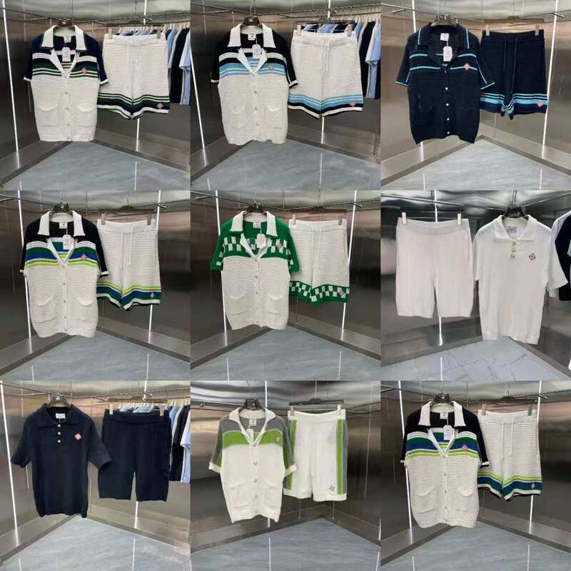 Casa Casablanca Knitwear Sweater Short-Sleeved Jacquard Cardigan Polo Shirt Couple Style Shorts Set
